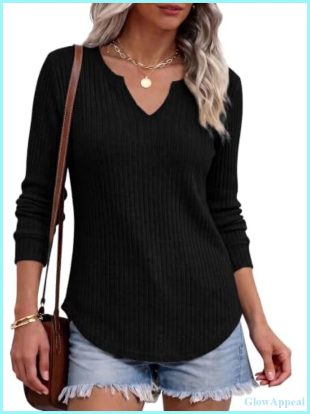 Womens Long Sleeve V Neck Tunic Top Lightweight Pullover Sweater Blouse